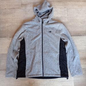 New balance, two tone gray faux fur lined front zip hooded jacket women Large L